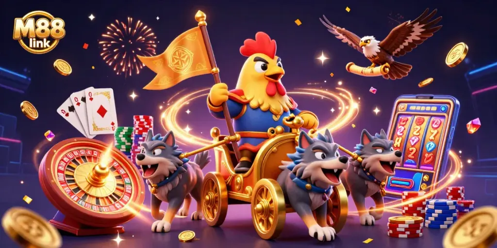 Spin the reels and uncover winning strategies with M88 link in this vibrant casino scene.