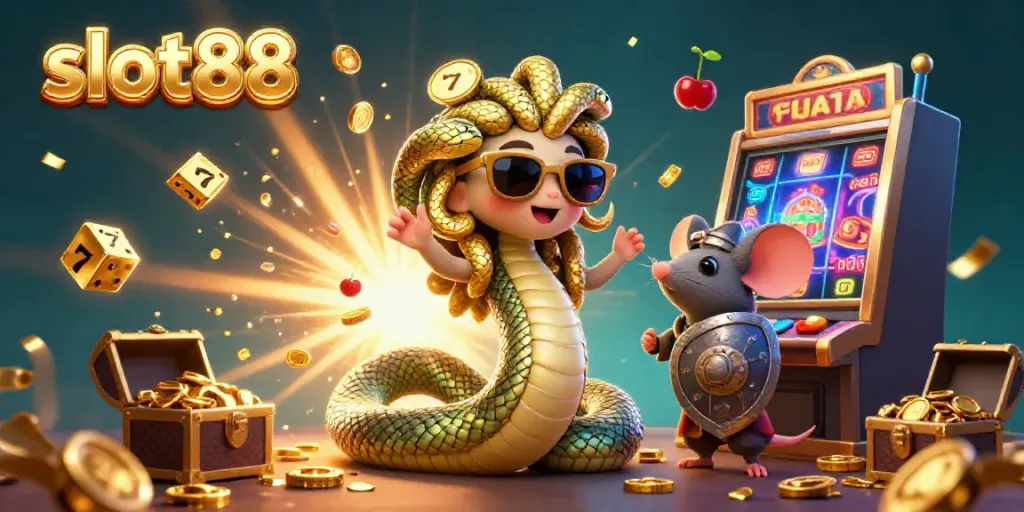 Win big with slot88 in this vibrant 3D illustration of a jackpot explosion and casino fun.